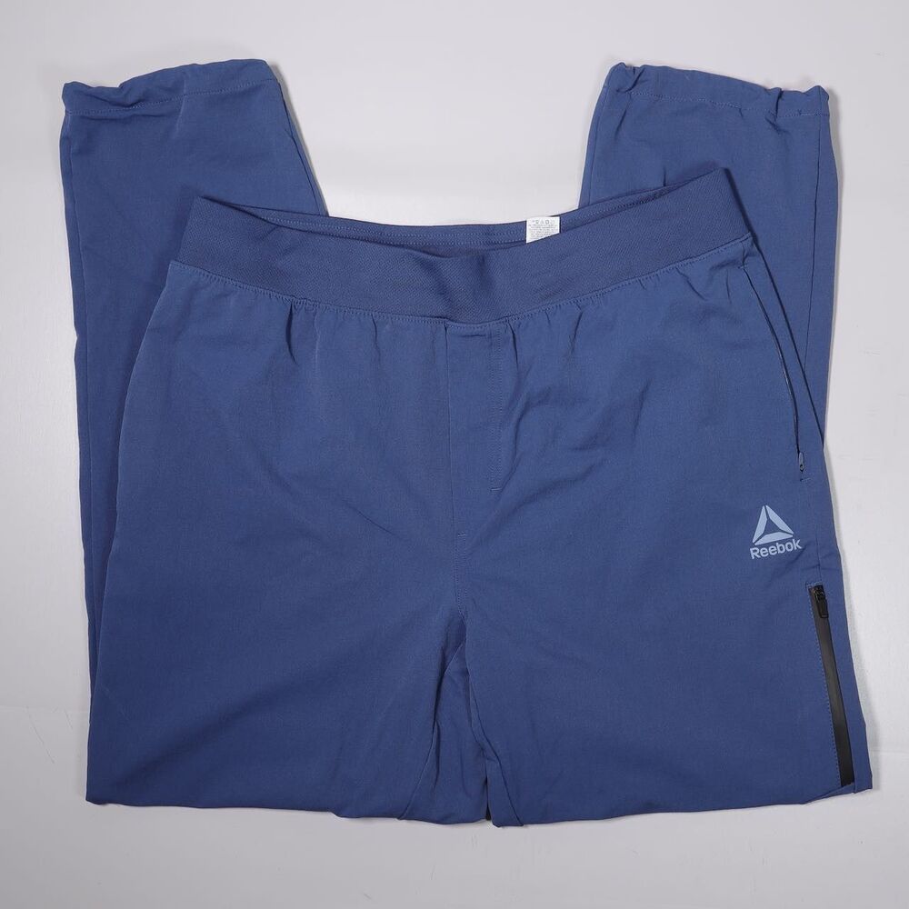 Reebok Active Pants Nylon Flex Golf Hike Blue Zip Pocket Cinch Ankle Mens Large
